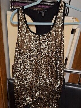 Bozzolo Black Tank Top with Gold Sequins